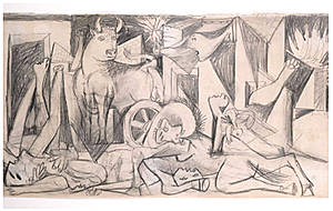 Estudio de composición para Guernica, dibujo de grafito sobre papel.