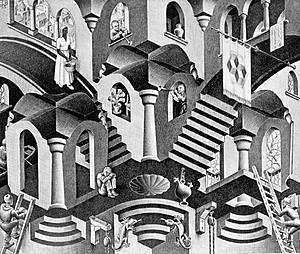 Perspectiva imposible de Escher. Convex and Concave 1955 Lithograph