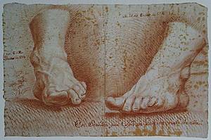 GALEOTE, J. Sanguina de detalle anatómico sobre unos pies
