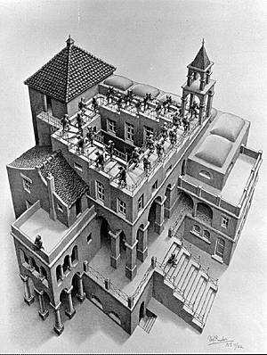 Perspectiva imposible de Escher. Ascending and Descending 1960 Lithograph