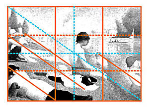 Baño en Asnières con Líneas de Composición. G. Seurat. Transformación con líneas de composición.