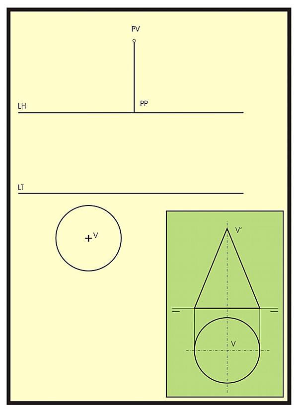 Para imprimir: dibujo preparado para trazar una perspectiva cónica.