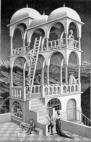 Perspectiva imposible de Escher. Belvedere 1958 Lithograph