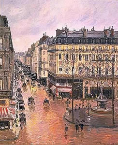 Obra pictórica de Pissarro. La calle Saint-Honoré después del mediodía. Efecto de lluvia.