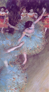 Bailarina basculando, 1877-1879. Pastel sobre papel de Edgar Degas. EMPLEABA EL PASTEL DE FORMA HABITUAL SACÁNDOLE TODO EL PARTIDO POSIBLE, EXPERIMENTANDO Y MEZCLÁNDO CON OTRAS TÉCNICAS. Fuente: COLECCIÓN DE LÁMINAS DEL MUSEO THYSSEN-BORNEMISZA.