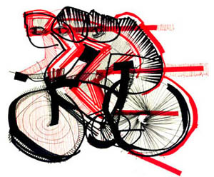 Dibujo artístico de un ciclista hecho con rotuladores.