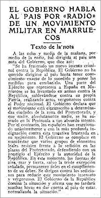 Primera noticia de un movimiento militar en Marruecos (18/07/1936). Peridico ABC