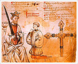 Miniatura de los Castigos y documentos del rey don Sancho (siglo XIII), Manuscrito 3995 Biblioteca Nacional de Madrid 