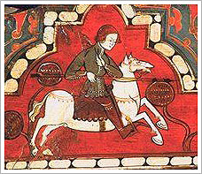 Caballero cazando en una escena de un artesonado mudéjar (siglos XIV-XV), Museo Arqueológico Nacional 