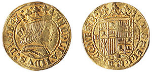 Fernando el Católico en una moneda del Principado de Cataluña (siglo XV), Museo Nacional de Arte de Cataluña 