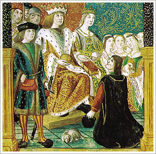 La princesa Juana y su esposo Felipe (1502), Devocionario de la Reyna doña Juana de Pedro Marcuello. Biblioteca del Museo Condé, Chantilly. 