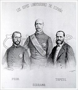 Litografía de Prim, Serrano y Topete (Siglo XIX). Museo Romántico de Madrid