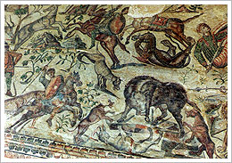 Mosaico de la villa romana de la Olmeda (Palencia). María J. Fuente (col. particular, 2007)