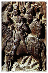 Fragmento de la toma de Granada, en el relieve del coro bajo de la catedral de Toledo (1489-1495). Artillería y fortificaciones en la Corona de Castilla durante el reinado de Isabel la Católica.