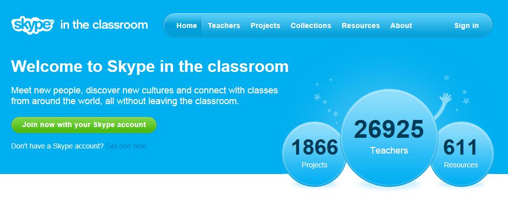 Página principal de Skype in the classroom