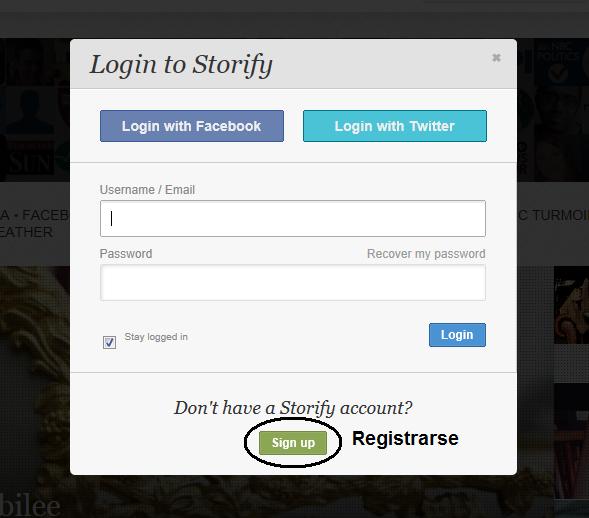 Crear una cuenta en Storify