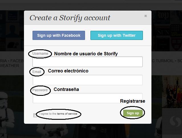 Crear una cuenta en Storify mediante el correo electrónico