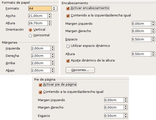 Configuración de página en OpenOffice