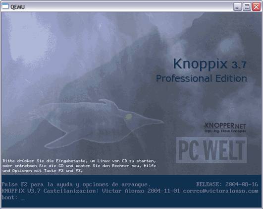 imagen Knoppix en maquina virtual