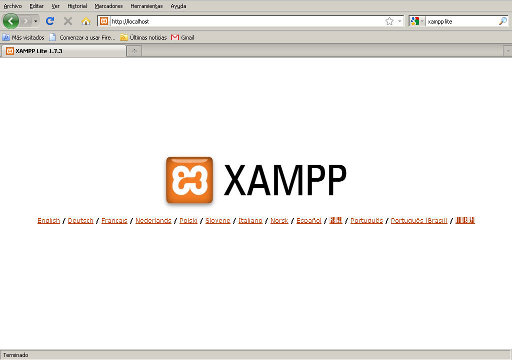 Primera pantalla de XAMPP