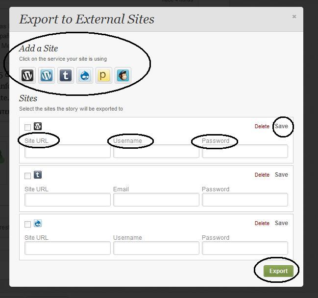 Exportar una historia a sitios web externos